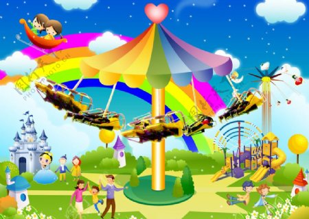 卡通游乐园风筝飞行器场景图片