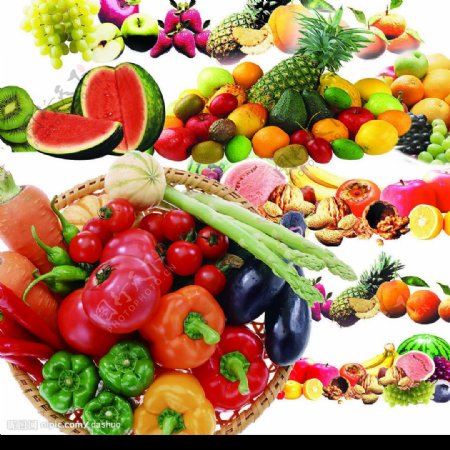 水果蔬菜西瓜香蕉苹果葡萄梨草莓菠萝图片