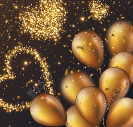 金色粒子心形气球