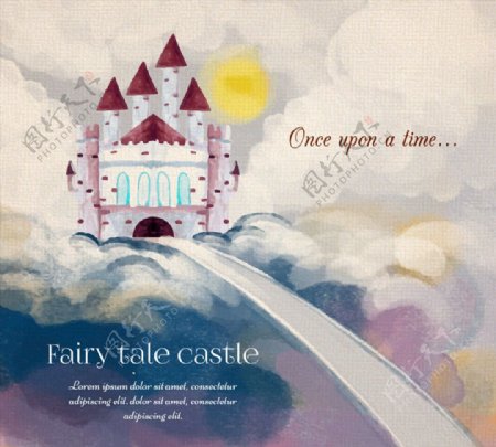 水彩绘童话城堡矢量素材