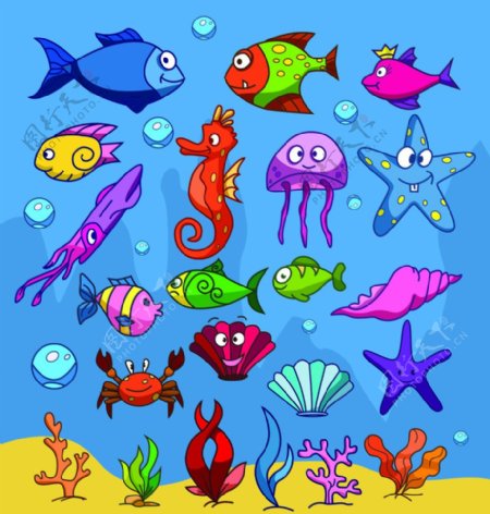 卡通手绘海底生物