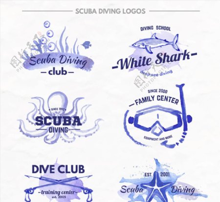 9款蓝色专业潜水俱乐部标志矢量