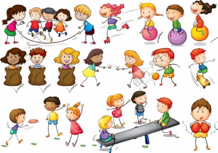 玩耍和活动的儿童插图