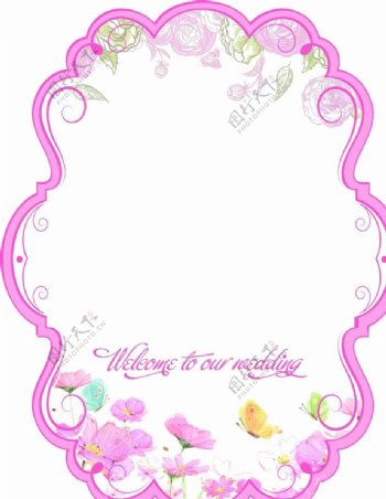 粉紫色花异形婚礼迎宾牌背景底纹
