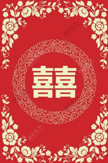 中式婚礼背景底纹红色请帖封面