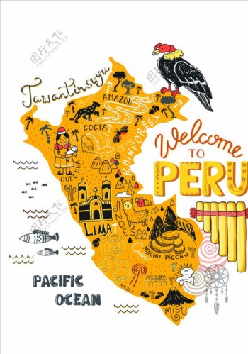 秘鲁旅游地图矢量图下载