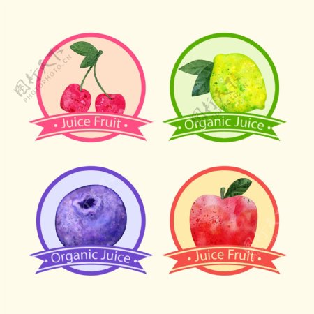 四种水彩可爱水果贴纸