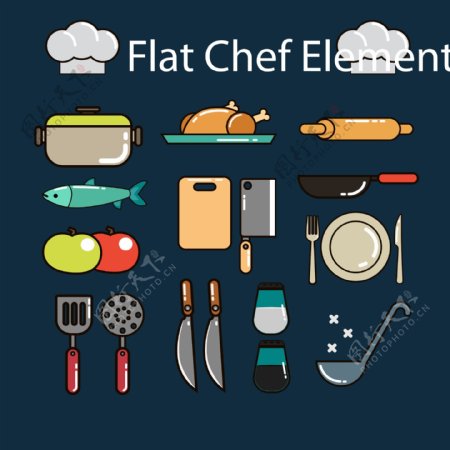 平面设计中的厨师元素集