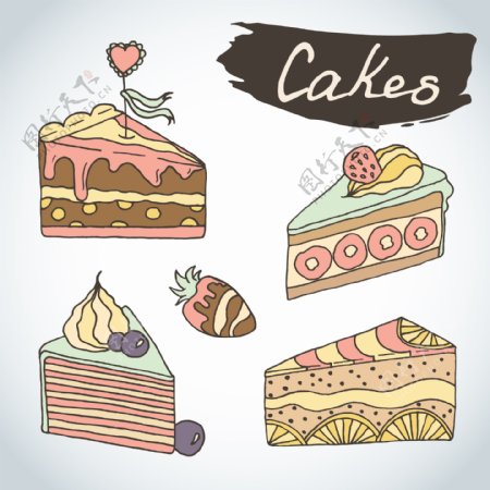 手绘蛋糕甜点插图