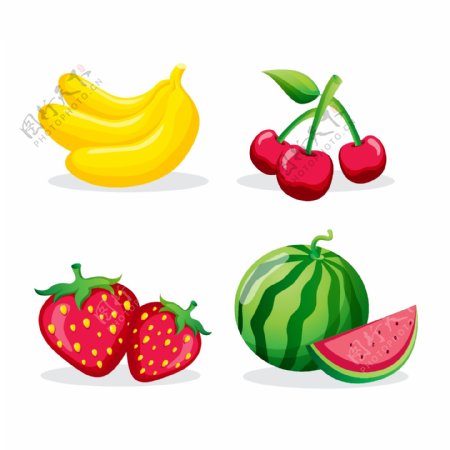 四款卡通水果插图