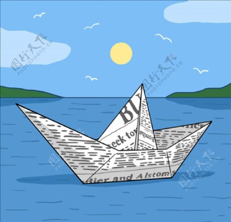 卡通报纸折纸船