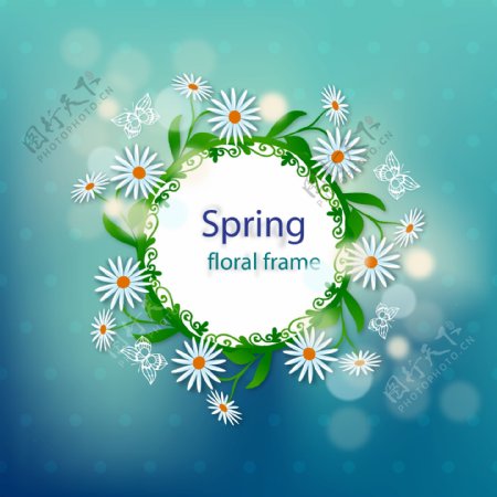 春季白色雏菊边框标签矢量素材
