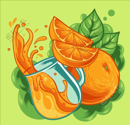 手绘美味的橙汁插图