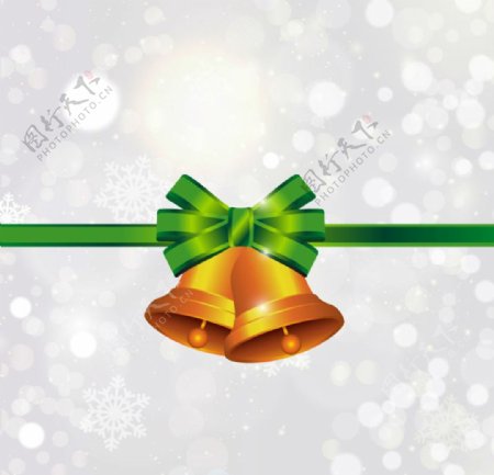 精美绿丝带圣诞铃铛矢量素材