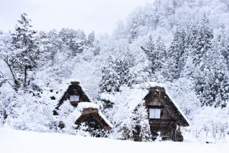 雪中的茅草房