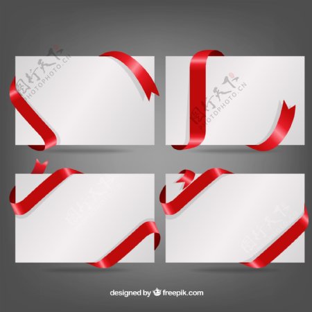 4款红色丝带缠绕卡片矢量素材
