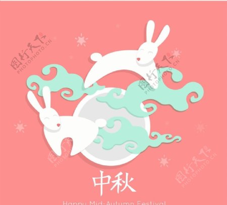 中秋节的背景可爱的兔子