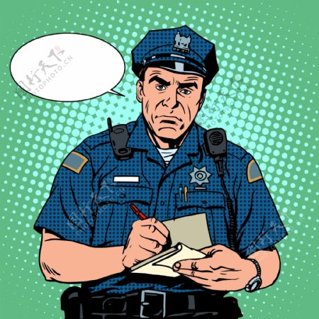 警察海报漫画风格人物矢量素材