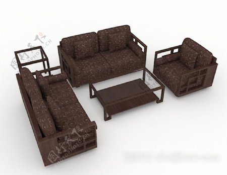 新中式实木家居组合沙发3d模型下载