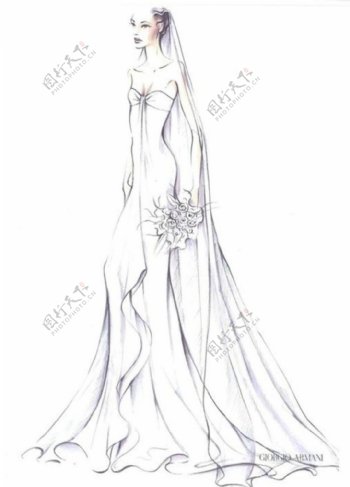婚纱长裙手绘设计图