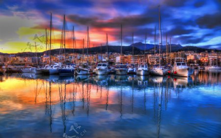 渔港风景油画图片