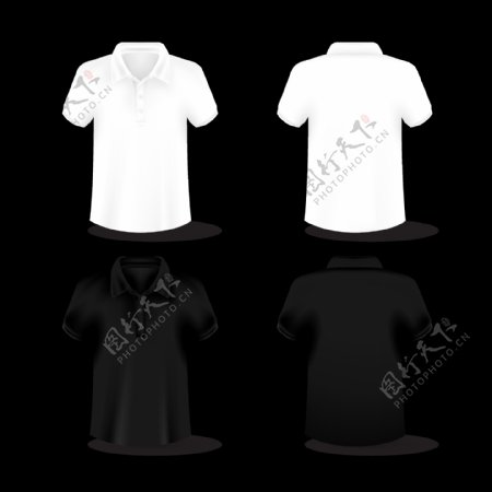 黑白T恤衫模板免抠png透明图层素材