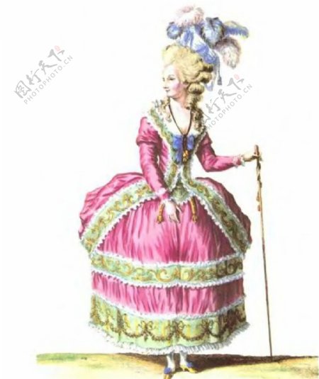 欧式粉色洛可可裙装设计图