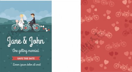 漂亮的夫妇和自行车婚礼邀请卡模板