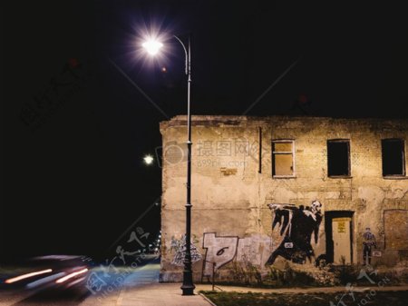 光城市夜晚街道黑暗汽车运动小巷废弃的怪异的可怕的毁灭比亚韦斯托克