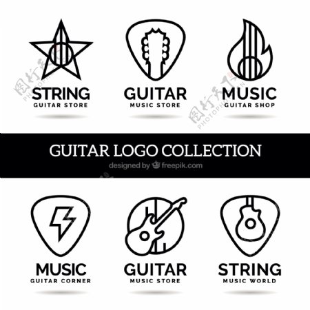 线条风格吉他标志logo