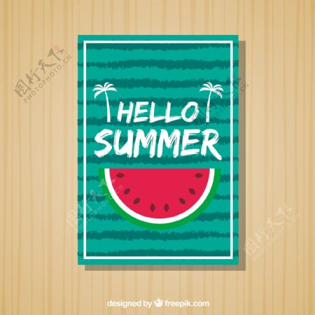 西瓜绿色条纹背景夏季卡片