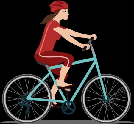 红衣女子骑自行车插画免抠png透明素材