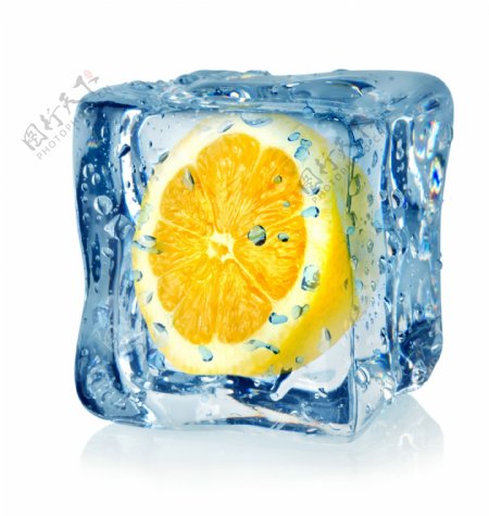 冰与新鲜柠檬背景图片