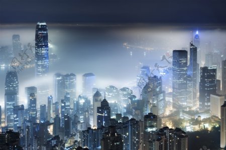 梦幻香港夜景鸟瞰图片