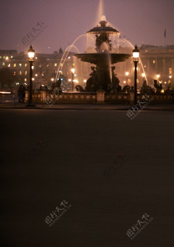 夜晚喷泉景观照明影楼摄影背景图片