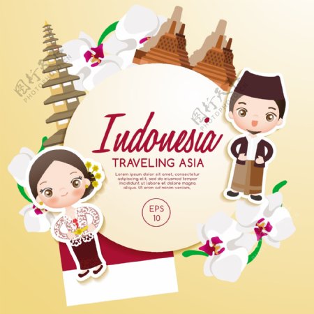 卡通印度尼西亚旅游海报矢量素材下载