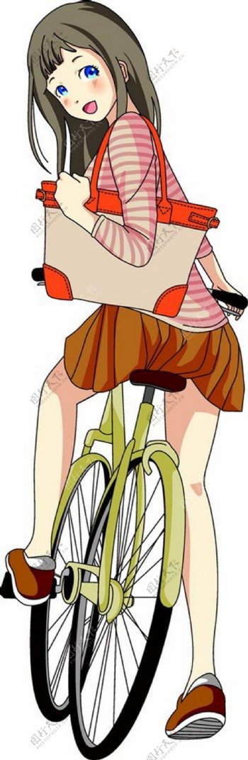 背包自行车女孩图片