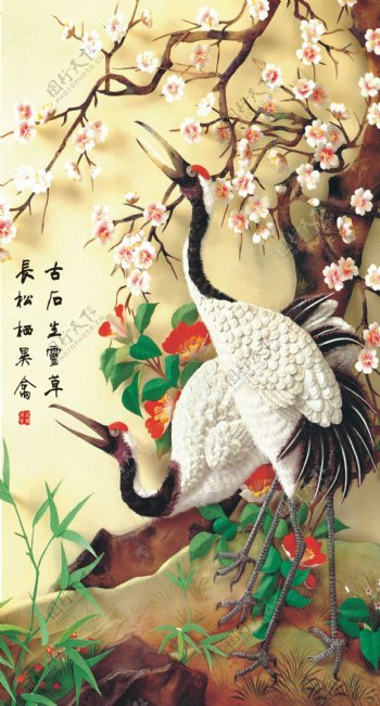 白鹤桃花装饰画