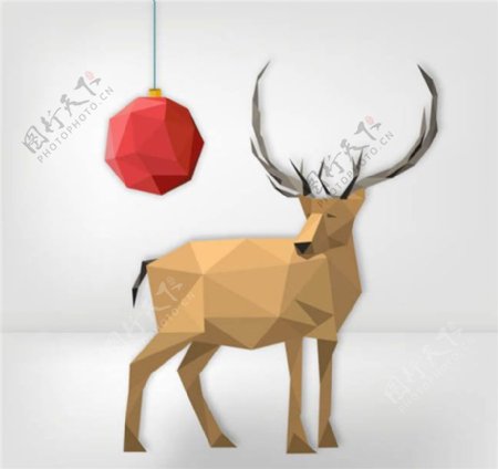 红色圣诞吊球和驯鹿矢量图