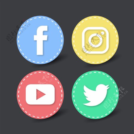 社交网络的4个圆形图标