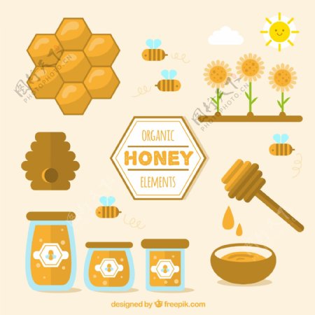 11款扁平化有机蜂蜜元素矢量图