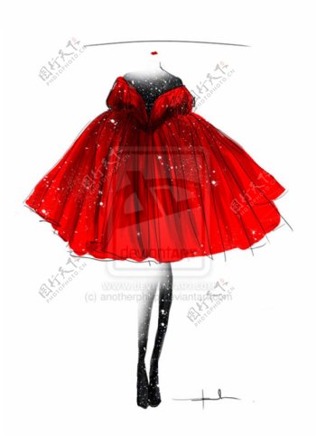 红色时尚连衣裙设计图