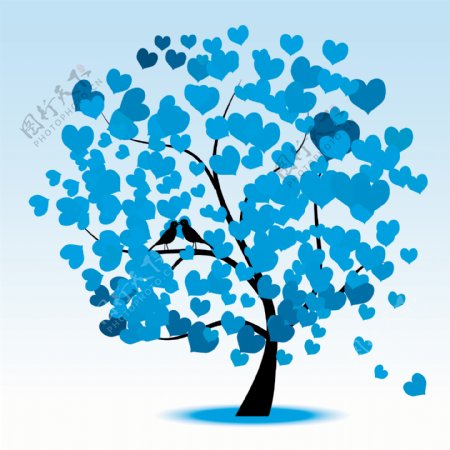 蓝色爱心树装饰画