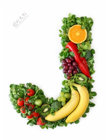 蔬菜水果组成的字母J