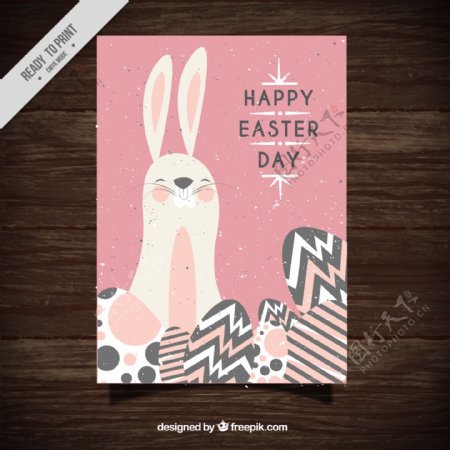 可爱的兔子复活节卡片在老式的风格