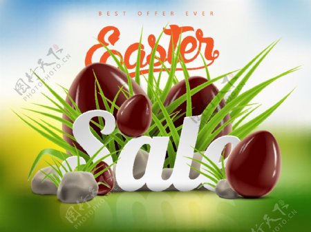复活节促销广告背景与巧克力蛋矢量下载