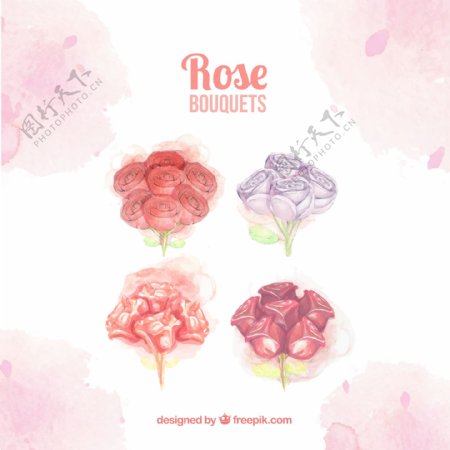 不同类型的玫瑰的花束