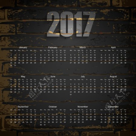 2017砖纹理日历