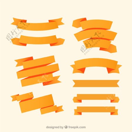 橙色丝带条幅矢量素材图片