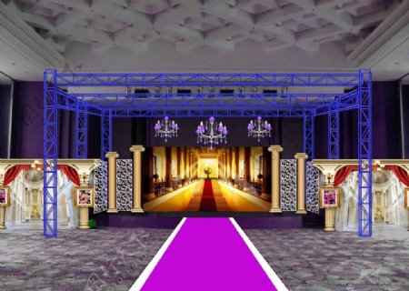 紫色宴会厅效果图婚礼龙门架